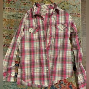 Wrangler button down (brown and pink)